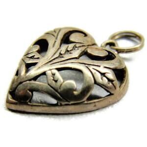 Floral Heart Charm Pendant Necklace Chain Patina Vintage Sterling Silver 925